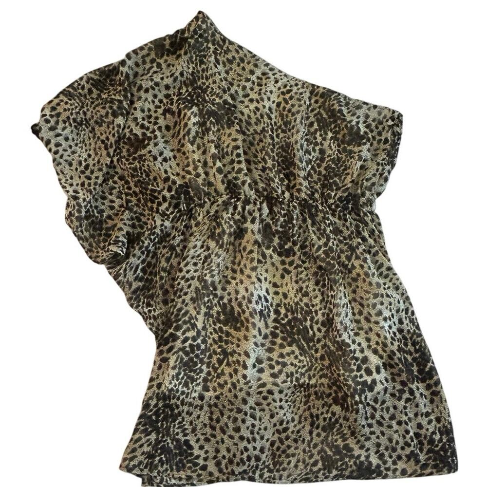 Leopard Print Dress Womens Large Flowy Elastic Waist Batwing Mini Dress
